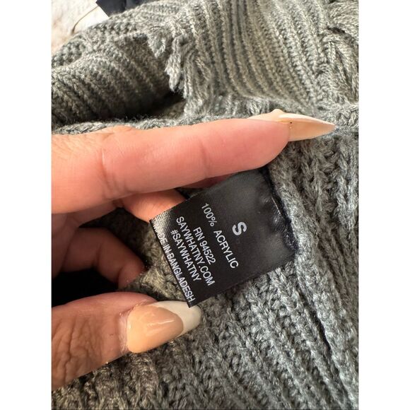 Say What? Distressed Hem Gray Knit Sweater Women’s Size Small - Picture 5 of 6